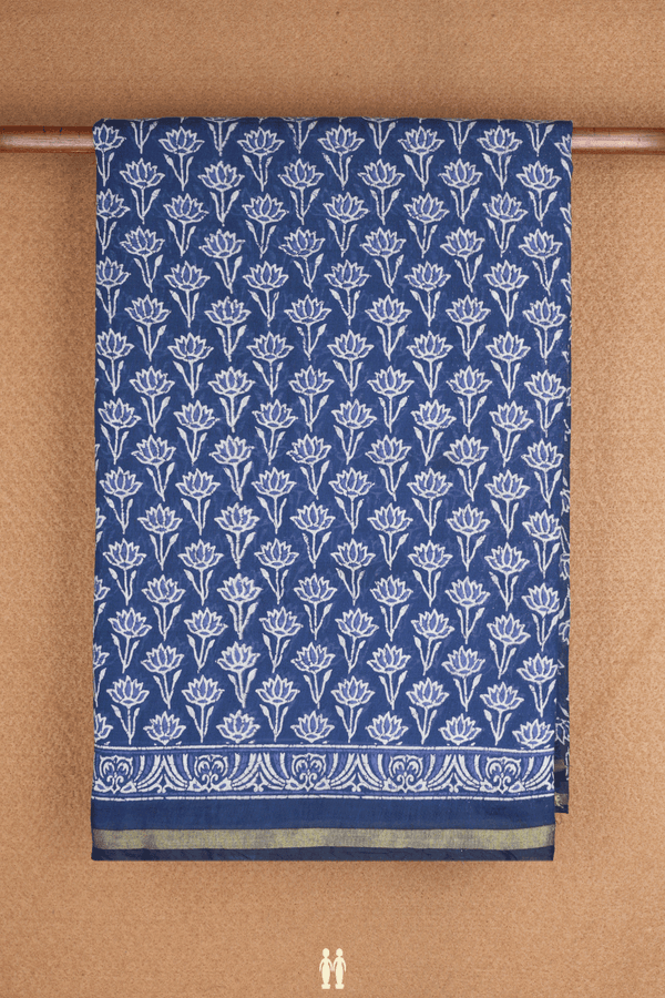 Floral Printed Design Oxford Blue Jaipur Cotton Saree