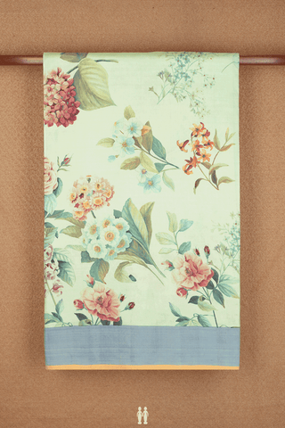 Floral Printed Design Pastel Green Kanchipuram Silk Saree