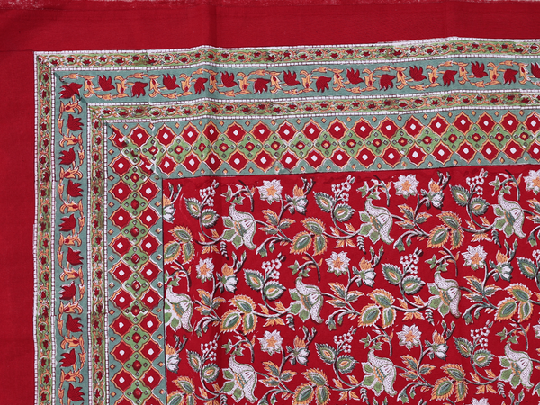 Floral Printed Design Red Cotton Double Bedspread
