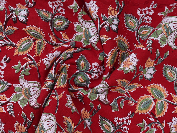 Floral Printed Design Red Cotton Double Bedspread