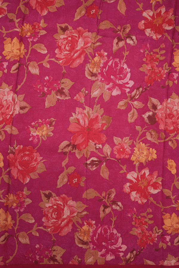 Floral Printed Design Rose Red Crepe Saree
