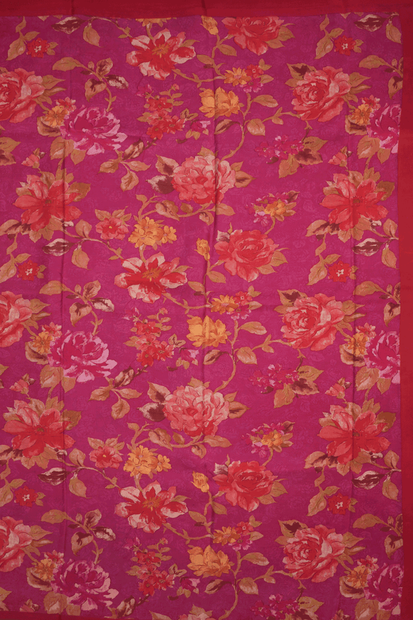 Floral Printed Design Rose Red Crepe Saree