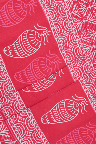 Floral Printed Design Ruby Red Jaipur Cotton Saree