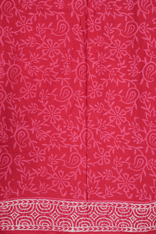 Floral Printed Design Ruby Red Jaipur Cotton Saree