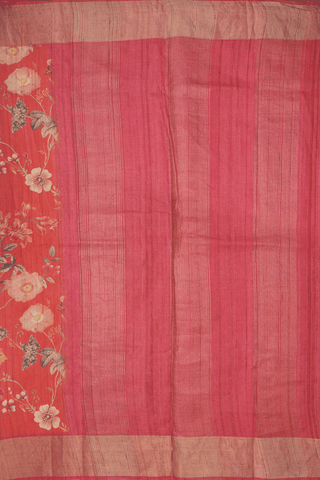 Floral Printed Design Vermillion Red Tussar Silk Saree