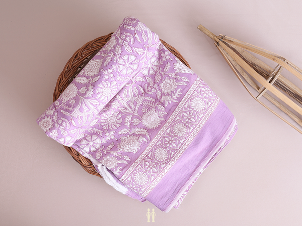 Floral Printed Design Purple Cotton Double Bedspread
