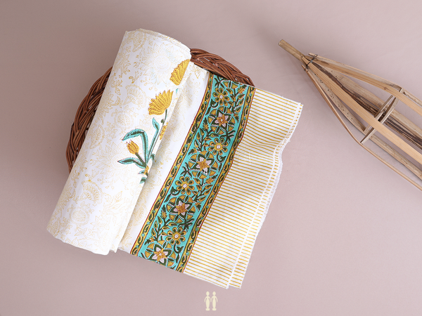 Floral Printed Design White Cotton Double Bedspread