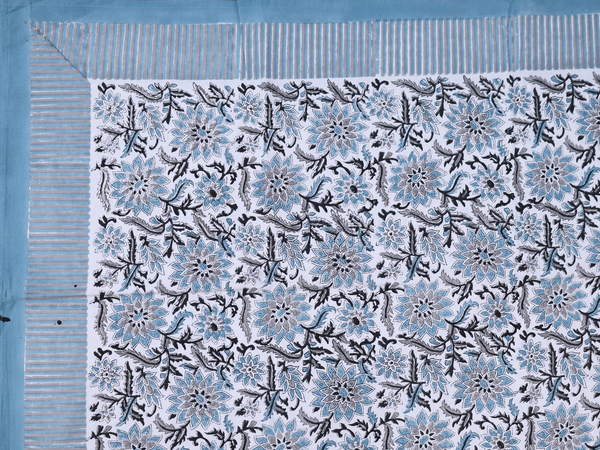 Floral Printed Design White Cotton Double Bedspread