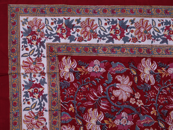 Floral Printed Design Red Cotton Double Bedspread