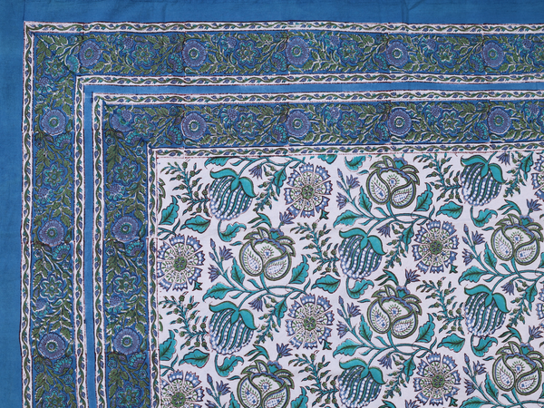 Floral Printed Design White Cotton Double Bedspread