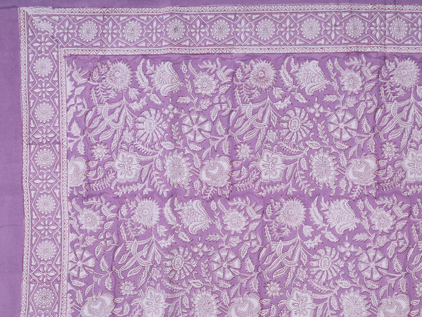 Floral Printed Design Purple Cotton Double Bedspread