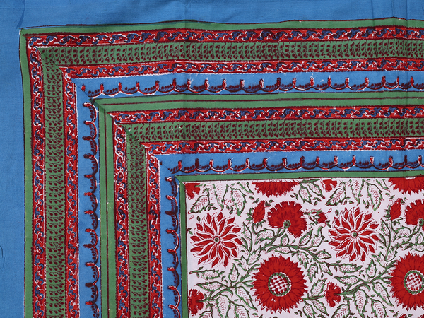 Floral Printed Design White Cotton Double Bedspread