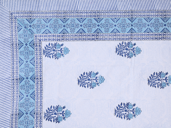 Floral Printed Design White Cotton Double Bedspread