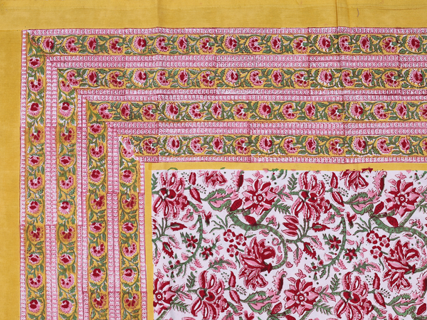 Floral Printed Design White Cotton Double Bedspread