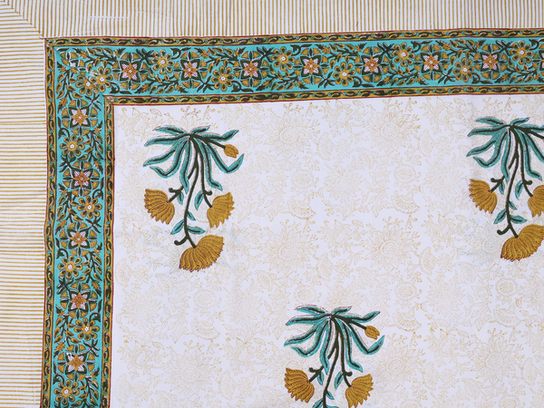 Floral Printed Design White Cotton Double Bedspread