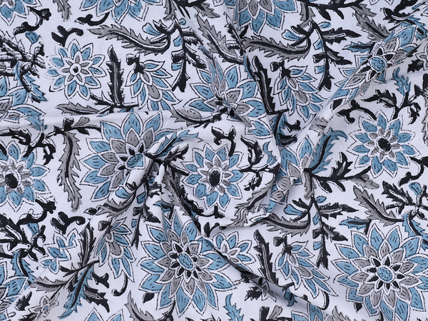 Floral Printed Design White Cotton Double Bedspread