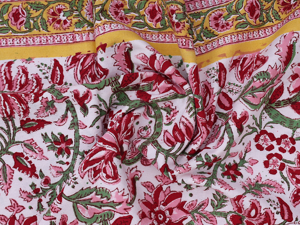 Floral Printed Design White Cotton Double Bedspread
