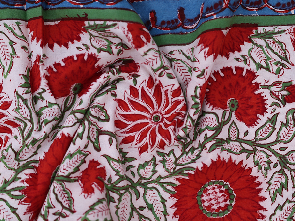 Floral Printed Design White Cotton Double Bedspread