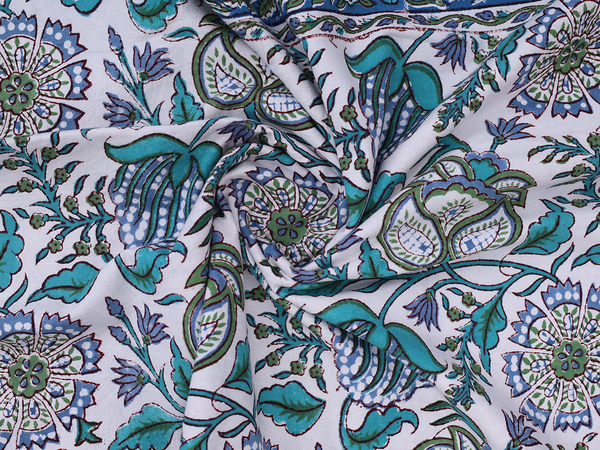 Floral Printed Design White Cotton Double Bedspread