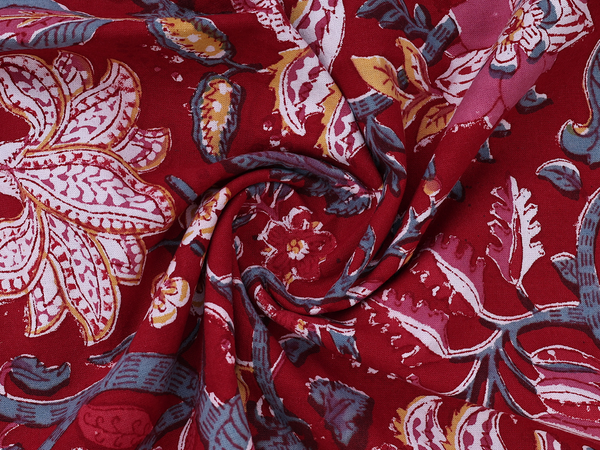 Floral Printed Design Red Cotton Double Bedspread
