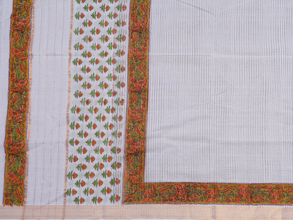 Floral Printed White Mangalagiri Cotton Salwar Material