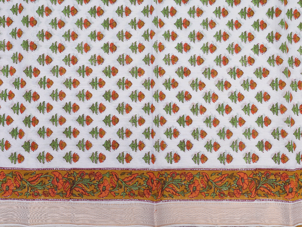 Floral Printed White Mangalagiri Cotton Salwar Material