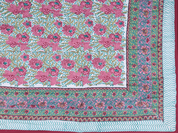 Floral Printed Design White Cotton Single Size Quilt
