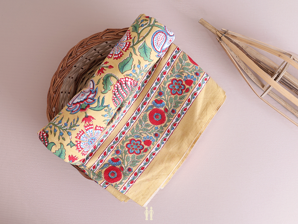 Floral Printed Design Yellow Cotton Double Bedspread