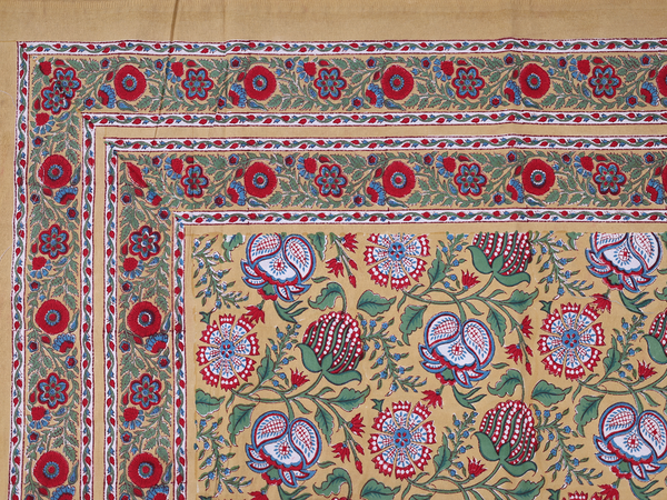 Floral Printed Design Yellow Cotton Double Bedspread