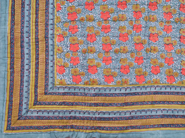 Floral Printed Green Cotton Double Size Quilt