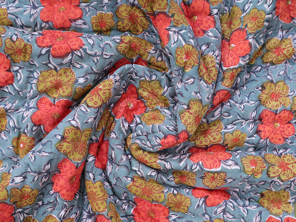 Floral Printed Green Cotton Double Size Quilt