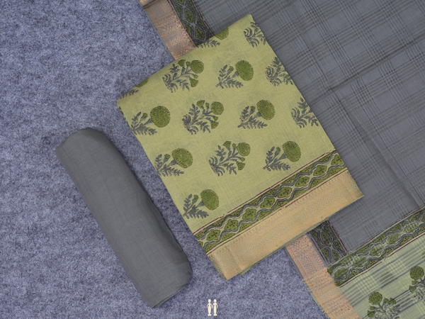 Floral Printed Moss Green Mangalagiri Cotton Salwar Material