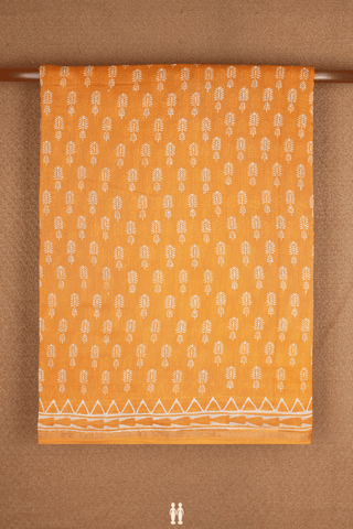 Floral Printed Motifs Honey Orange Chanderi Cotton Saree