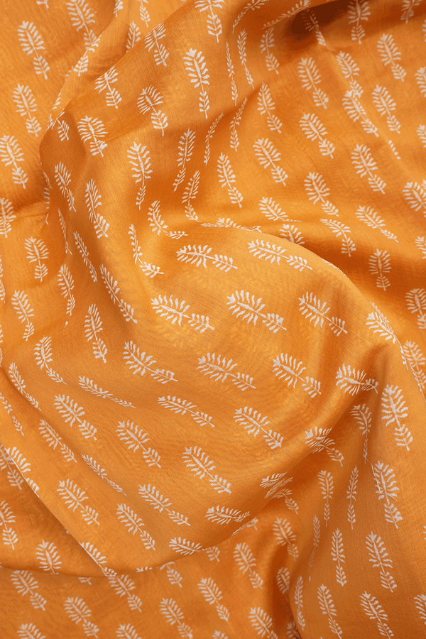 Floral Printed Motifs Honey Orange Chanderi Cotton Saree