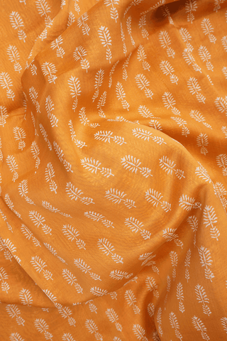Floral Printed Motifs Honey Orange Chanderi Cotton Saree