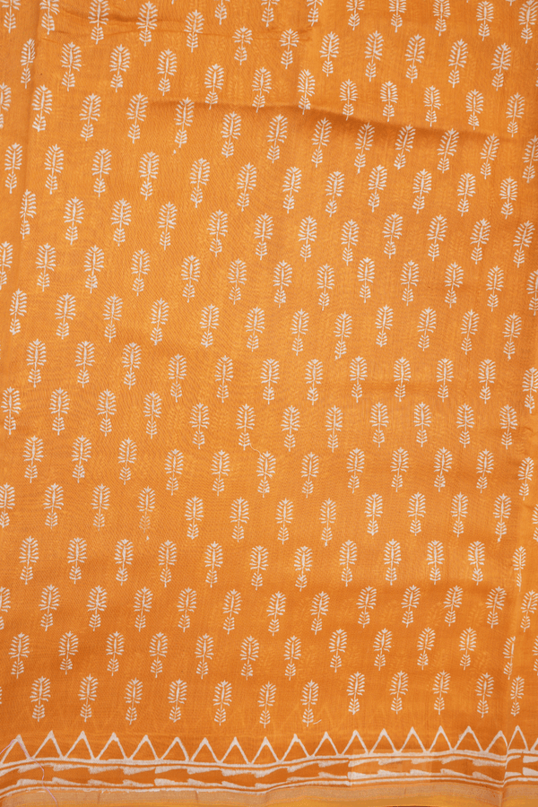 Floral Printed Motifs Honey Orange Chanderi Cotton Saree