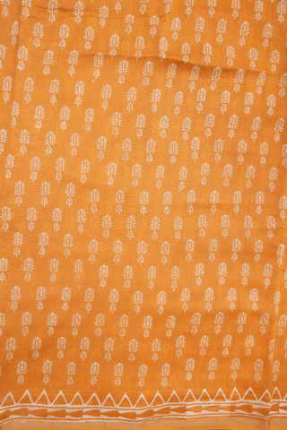 Floral Printed Motifs Honey Orange Chanderi Cotton Saree
