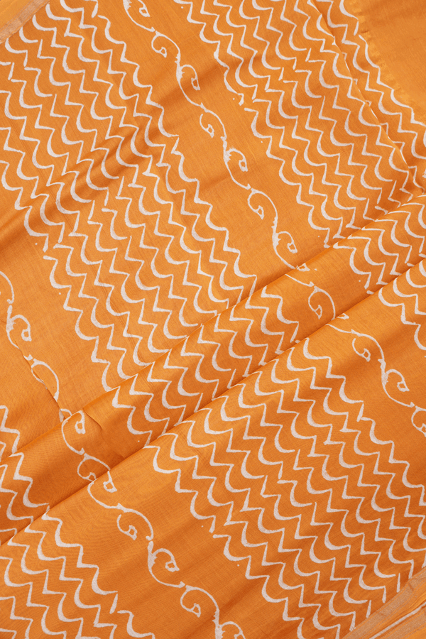 Floral Printed Motifs Honey Orange Chanderi Cotton Saree
