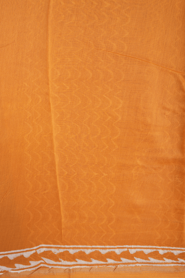 Floral Printed Motifs Honey Orange Chanderi Cotton Saree