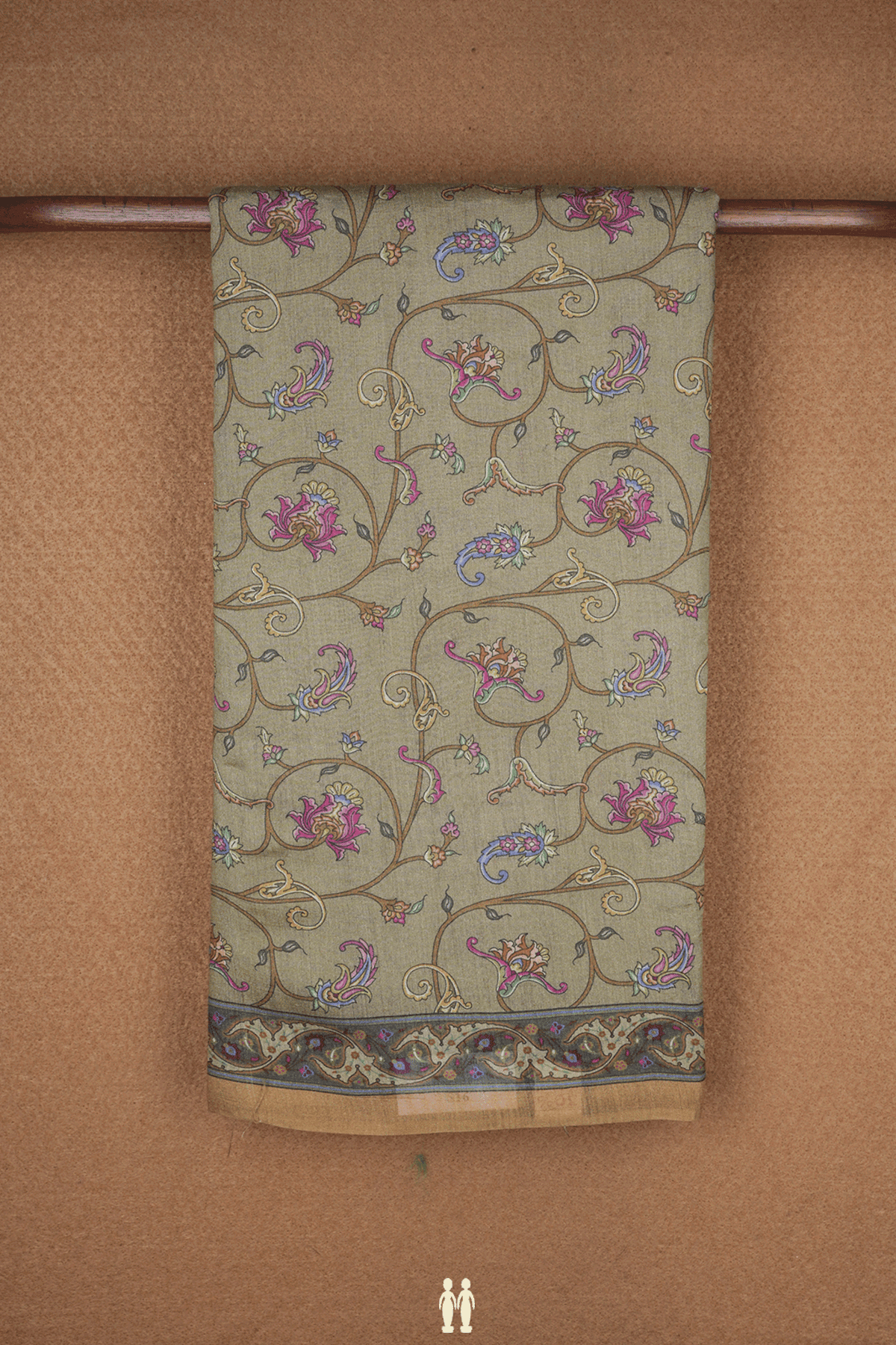 Floral Printed Olive Brown Chanderi Silk Cotton Saree