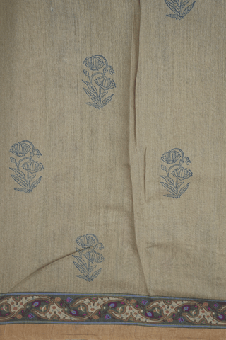 Floral Printed Olive Brown Chanderi Silk Cotton Saree
