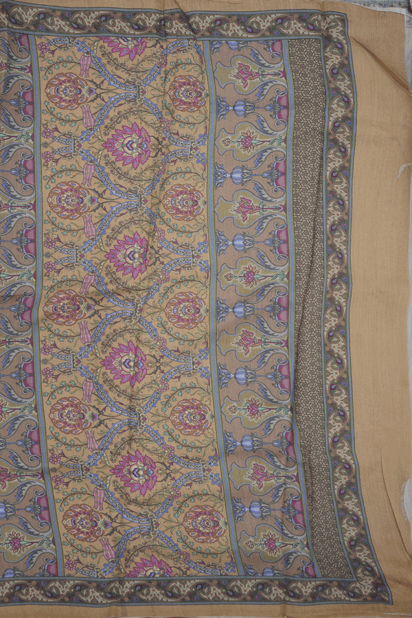 Floral Printed Olive Brown Chanderi Silk Cotton Saree
