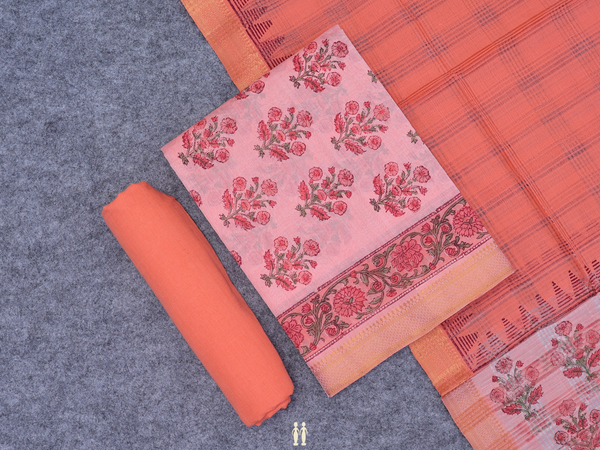 Floral Printed Orange Mangalagiri Cotton Salwar Material