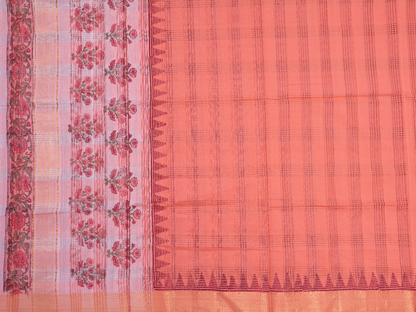 Floral Printed Orange Mangalagiri Cotton Salwar Material