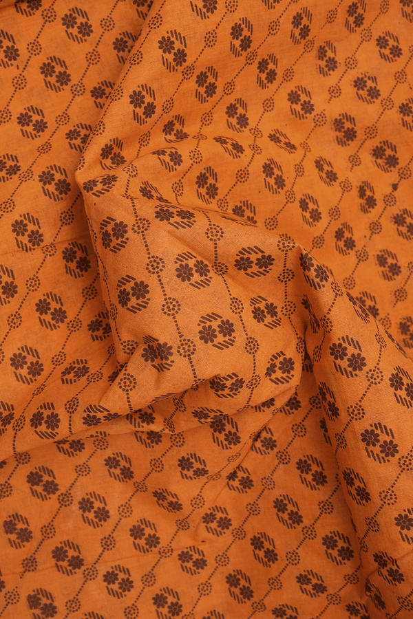 Floral Printed Design Orange Nine Yards Sungudi Cotton Saree