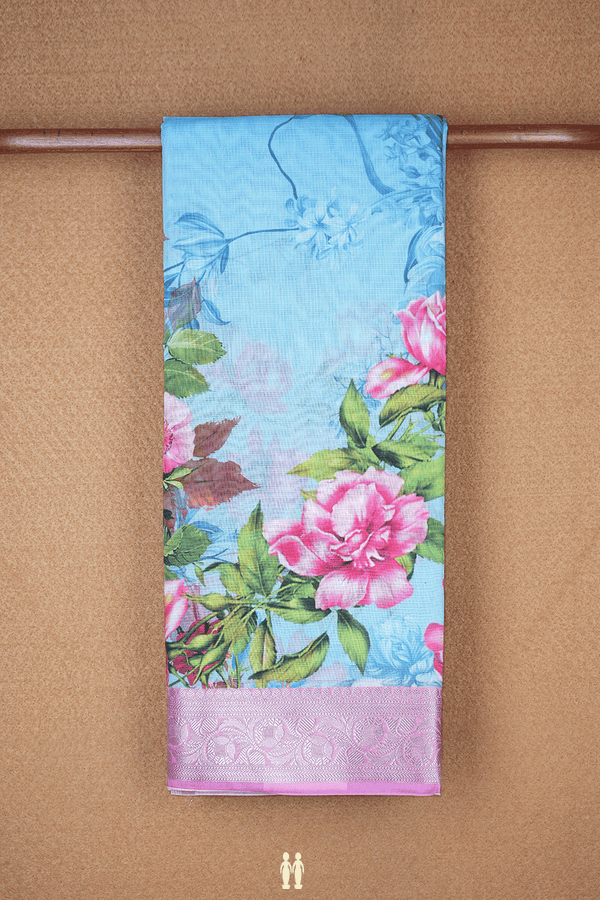 Floral Printed Pastel Blue Kota Cotton Saree