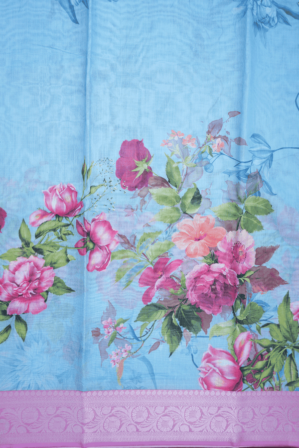 Floral Printed Pastel Blue Kota Cotton Saree