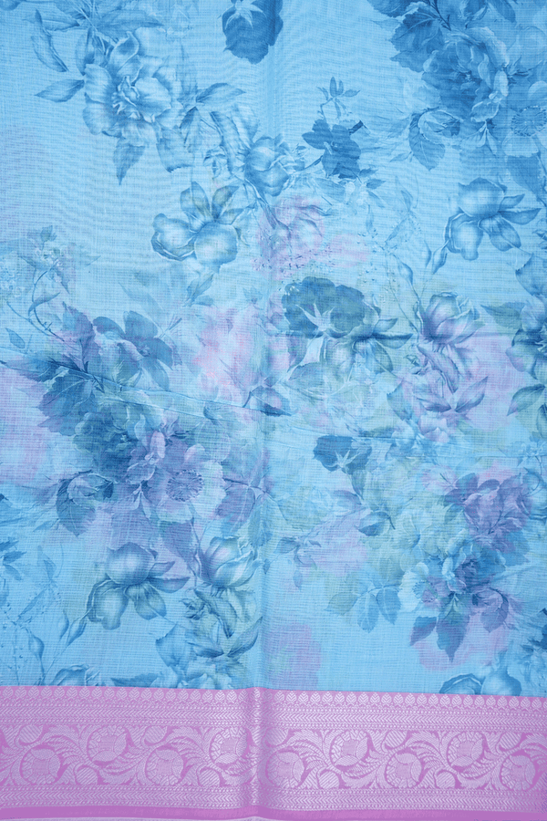 Floral Printed Pastel Blue Kota Cotton Saree