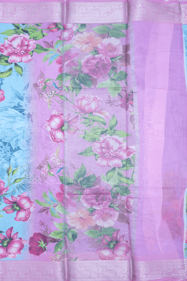 Floral Printed Pastel Blue Kota Cotton Saree