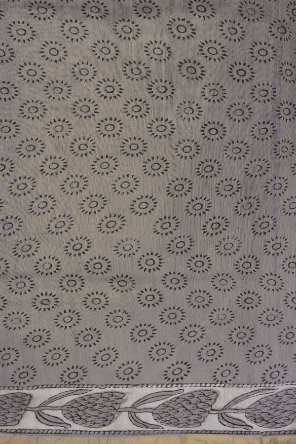 Floral Printed White Ajrakh Chanderi Cotton Saree